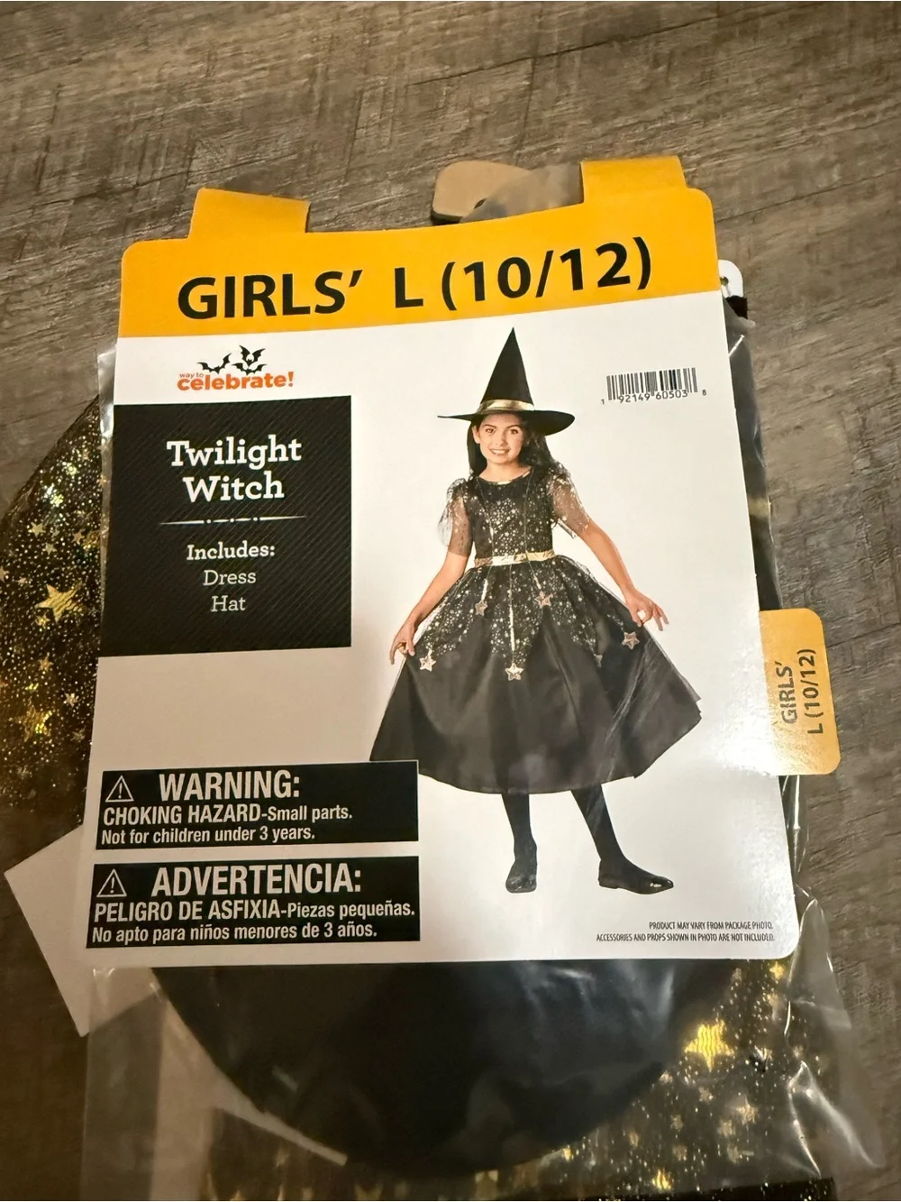 Girls' Twilight Witch Costume - Black & Gold size 6, 7/8, 10/12 available
